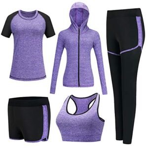 Read more about the article XPINYT 5pcs Workout Outfits for Women Athletic Sets Sport Suits Yoga Gym Fitness Exercise Clothes Jogging Tracksuits